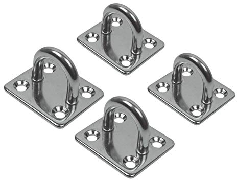 Lomo 6mm Stainless Steel D Ring 316 Marine Grade Wall Mount U Eye Plate 4 pack - Square Pad -