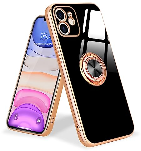 Urarssa Kompatibel mit iPhone 11 Hülle mit 360 Grad Ring Ständer Handyhülle Schutzhülle Magnetischer Autohalterung Stoßfest für iPhone 11 Hülle Case, Schwarz