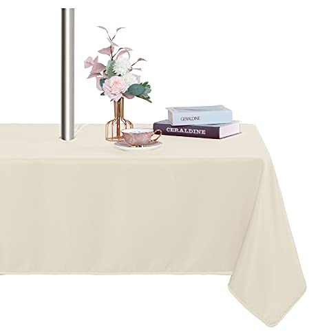 Fitable Nappe d'intérieur/extérieur avec Trou pour Parasol et Fermeture à glissière, étanche, Infroissable, pour Printemps/été/fête/Pique-Nique/Barbecue/terrasse, Beige, 152,4 x 305 cm