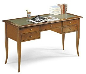 Schreibtisch mit Einsatz aus Leder in dunklem Nussbaum-Finish, Verschiedene Größen (150 x 65 x 81 cm)