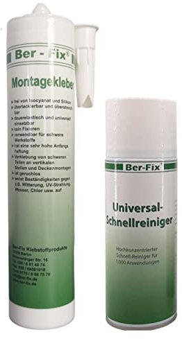 Ber-Fix® Montagekleber BF3000 + 400ml Reinigungsspray | 1× Kleber 290 ml + Universalreiniger | Montage ohne Bohren, auch für Spiegel & Stein