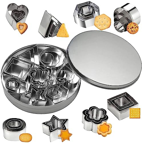 YOUYIKE Plätzchen Ausstecher Mini, Ein Satz von 24 Stücke Kleine Keksausstecher aus Edelstahl, Geometrische Keks Ausstechformen Set