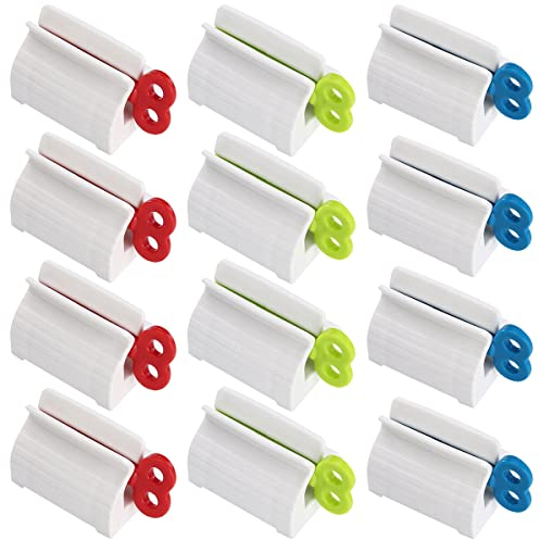Saijer Zahnpasta Tube Squeezer,12 Stück Zahnpastaspender Quetscher Rolling Tubenquetscher Zahnpasta Quetscher Tubenausdrücker Zahnpasta Ausdrücker für Zahnpasta Senf Gesichtsreiniger(Rot Blau Grün)