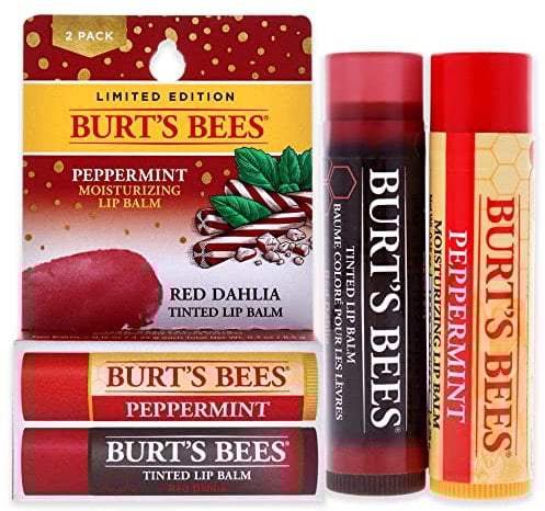 Burts Bees Lip Balm Kit by Burts Bees for Unisex - 2 x 0.15oz Lip Balm Peppermint, Red Dahlia Tinted White