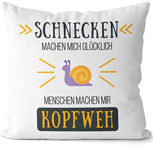 JUNIWORDS Kissen, Schnecken Machen Mich glücklich Menschen Machen Mir Kopfweh, Weiß-Hellgrün, 2-farbig (1004560)