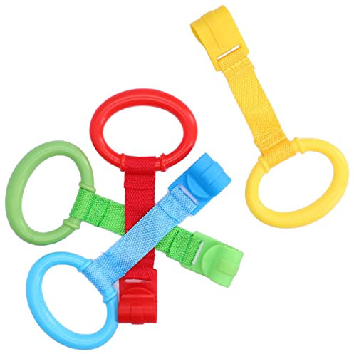 Uadme Ringe für Kinderbetten, 4pcs Baby Hand Ringe Griff Abnehmbarer Handringe Babybett Zubehör für Beinübung Aufstehenübung Pull Up Ringe Babybett in Kinderbetten Reisebetten(9 * 19cm)