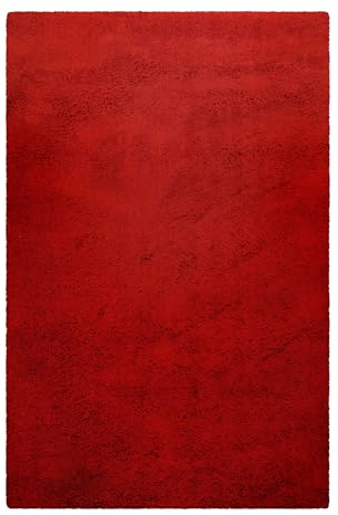 Homie Living Wuscheliger Hochflor Wollteppich für Wohnzimmer, Schlafzimmer und Kinderzimmer - Rossi (200 x 300 cm, rot)