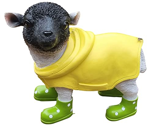 Fachhandel Plus Deko-Figur Lamm mit Mantel und grüne Gummistiefel lustige Tierfigur Schaf Gartendeko