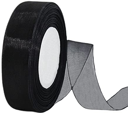 45m Organzaband Schwarz 25mm Breit Chiffo Geschenkband,Transparentes Organza Bänder Chiffonband Schleifenband Dekoband Geschenkverpackung Deko Band Tüllband für Weihnachten Hochzeit Taufe Geburtstag