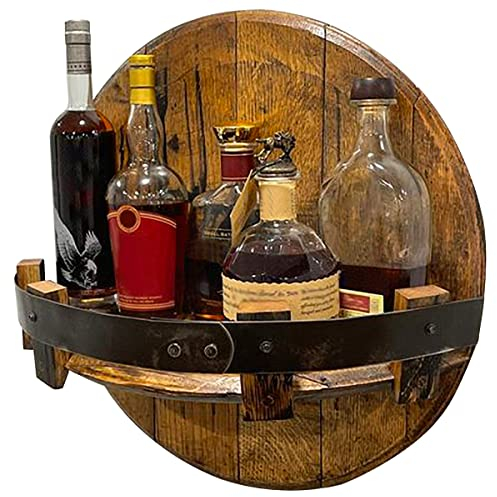 Caffney Wooden Wall Mount Wine Bottle Holder Whiskey Bottle Rack Vintage Bourbon Floating Wall Shelves Wooden Stand Wall Mounted 7 Wine Bottle Round Shelf Wall Display Decoration for Home Bar Kitchen