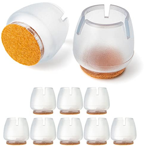 Stuhlbeinschoner Set, 8 Stück, für runde Stuhlbeine mit Ø 12-16 mm, Transparent, Stuhlbeinkappen ohne Schrauben, Nageln, Kleben, Stuhlbeinsocken Laminat, Fliese, Stuhl Bein Kappen Flizgleiter