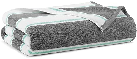 Aston & Arden Gestreiftes Strandtuch, Übergröße, 35 x 70 cm, weicher Plüsch, dicke Baumwolle, 600 g/m², schwer und luxuriös, für Poolstühle, Resort und Whirlpool, Grau/Grün