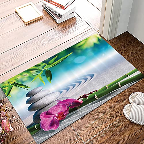 Badematte 50x80cm, Rutschfeste Badteppich, Spa, Sand Orchidee und Massage Steine ​​im Zen Garden Sunny Day Picture Print,,Mikrofaser Badvorleger mit, Wasserabsorbierende Weiche teppiche für Badezimmer