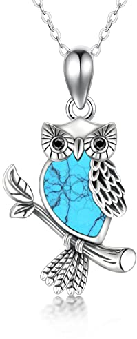 HARMONY BOLA Halskette mit Eulen-Anhänger aus 925er-Sterlingsilber mit Kristallen Anhänger in Tierform Silberschmuck Geschenk für Frauen, 45,7 + 5,1 cm Kettenverlängerung (Türkis)