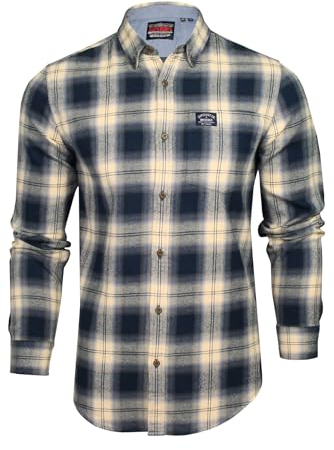 Superdry Herren L/S Cotton Lumberjack T-Shirt, Cedar Check Navy, M