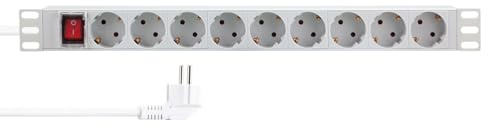 LogiLink PDU9C04-19 Steckdosenleiste 9-Fach (45° versetzt), mit An-/Aus Schalter und IP20 Schutz