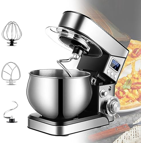 Impastatrice da 600 W, impastatrice elettrica con testa inclinabile con ciotola in acciaio inossidabile da 5,5 litri, gancio for impastare, frullino e frusta, paraspruzzi (Color : Stainless Steel, S