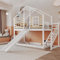 FEZTOY Kinder Bett mit Rutsche, Hausbett 90x200, Etagenbett für Kinder, Hochbett Baumhaus mit Treppe und 1 Lattenrost, Kinderbetten, Spielbett, Jugendbett, ohne matratze (Weiß-Fenster)