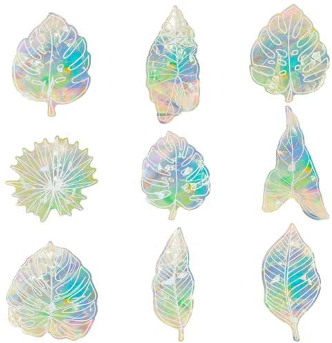 GORGECRAFT 9Stk Große Blatt-Fensteraufkleber Tropische Blätter Sonnenfänger Regenbogenprisma Glasaufkleber wasserdichte PVC-Fensteraufkleber Statische Aufkleber Für Zuhause Sommer Fensterdekoration