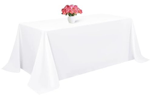 1 Packung weiße Polyester-Tischdecke für 2,4 m große rechteckige Tische, 228 x 332 cm, Polyester-Stoff-Tischdecke, knitterfrei, waschbar, Tischdecke, für Hochzeit, Geburtstag, Party Dekoration