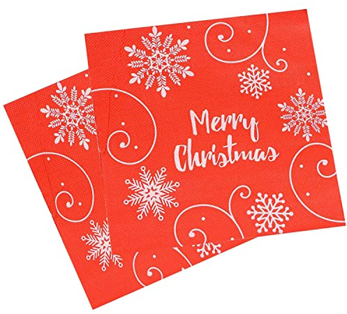 Trimming Shop Weihnachtliche Einweg-Servietten mit Schneeflocken-Design, 2-lagiges Papier, 33 cm x 33 cm, Cocktail-Servietten für Neujahr, Winter, Abendessen, Party, Dekoration, 100 Stück