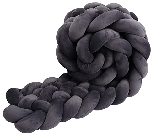 IIQI® Bettschlange Weich 20-22cm Breite Geflochten, Handmade Kinderzimmer Kuschelkissen Dekokissen Breite 6-Stränge Geflochtenes Kissen für Home Deco (B58,420cm)