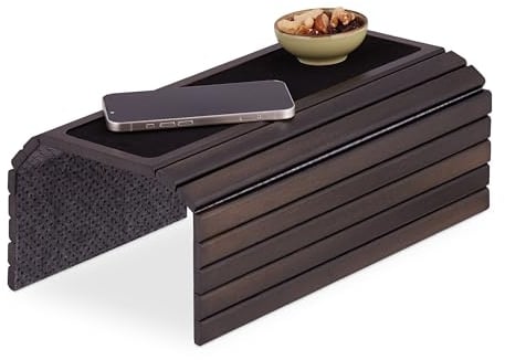 Relaxdays Sofatablett Armlehne, Bambus, Armlehnentisch für Couch und Sofa, BxT: 42 x 34 cm, Sofaablage Getränke, braun