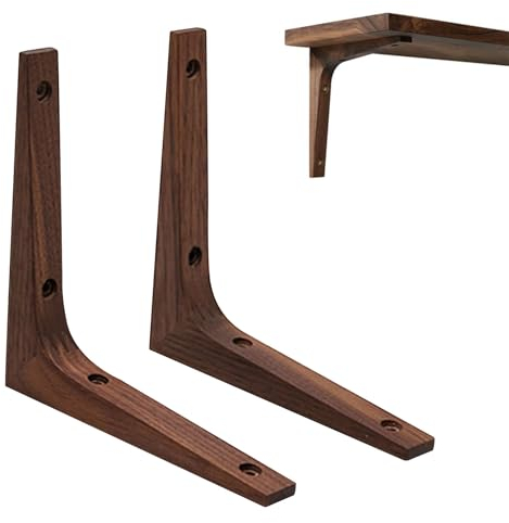2 × (17.5cm × 17.5cm) Massivholz Regalträger, Wandregal Regalhalterung,(Buche, Walnuss) Belastung 30kg (Color : Walnut)