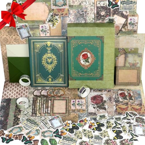 Funto Scrapbooking-Set (185 Teile), Mittelalter Kapitel - Grüner Wald, Perfekt für Bullet Scrapbooking Materialien, Planner DIY Handwerk Collage.