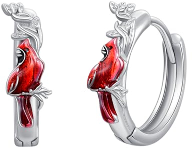 POPLYKE Kardinal für Frauen Sterling Silber Vogel Hoop Ohrringe Tierschmuck Geschenk für Mädchen (Kardinal)