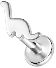 BlackAmazement 316L Edelstahl Labret Ohrstecker Tragus Helix Monroe Piercing Dinosaurier Dino Brontosaurus Silber Schwarz 6mm 8mm Damen (Farbe Silber - Stablänge 8mm)