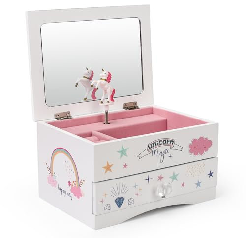 Art Lins Aliz Unicorn Music Jewelry Box for Girls and Teens - Wooden Jewelry Storage Box with Glittery Unicorn Designs - Charming Room Decor and Childhood Memories Keepsake Box (Magic Unicorn)