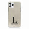Personalised Initial Phone Case For Apple iPhones, 16, 15, 14,13, 12, 11, Pro Max, Mini, XR, SE Grey Leather Print Hard Phone Cover, Name Phone Case