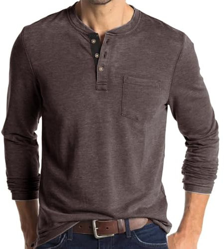 Mens Polo Shirts Henley T Shirts Collarless Grandad T Shirt Golf Shirts Long Sleeve Tops Coffee T Shirt Men L