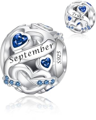 Alstiva September Geburtsstein Charm 925 Sterling Silber 5A Zirkonia Charm Anhänger für Armband Bead Pendant für Europäische Armbänder Halsketten Schmuck Geschenk für Damen Frauen