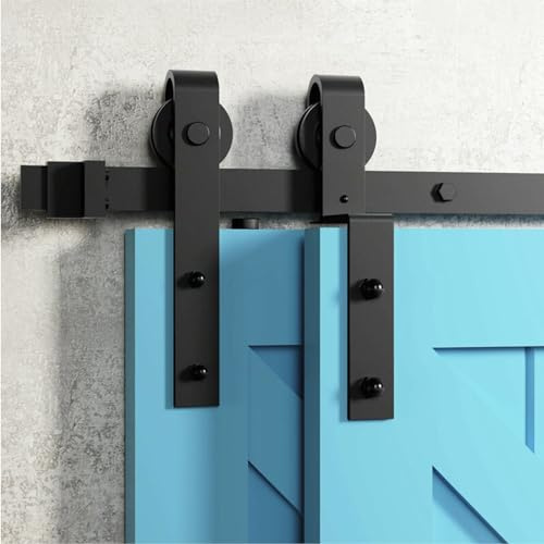 HOCONNIE 13FT/396cm Porte de Grange Coulissante Rail de Porte Coulissante Kit Coulissant pour Porte de Grange pour Double Porte