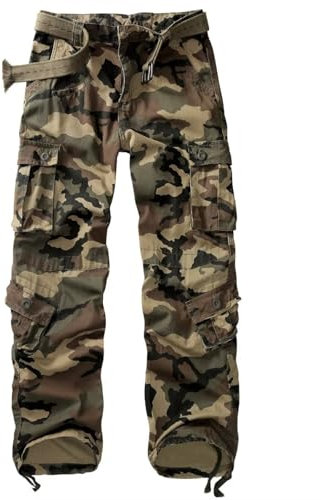 VATINNT Cargo Trousers Men's Cotton Combat Camo Trousers Casual Work Pants with 9 Pockets No Belt 3354 M Camo 34