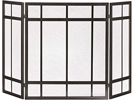 GLETSF Kamingitter aus Mesh, Funkenschutz, Kamingitter im modernen Stil, 3-teilig, schwarzer Kaminschutz aus Stahl mit Mesh-Abdeckung, kindersicherer Zaun, breit 51,6 Zoll.AIBHT52820915