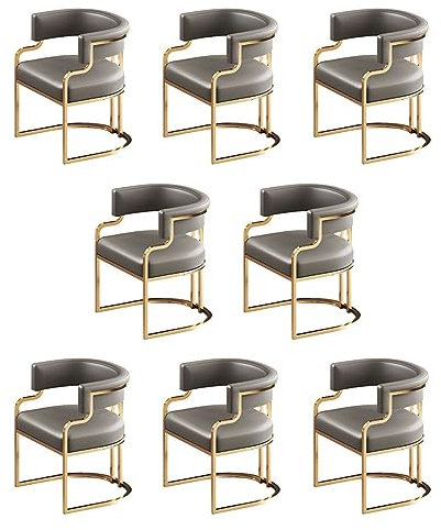 Sillas de comedor tapizadas modernas con patas de latón, juego de 8 sillas grises con respaldo bajo para cocina, comedor y tienda de té con leche