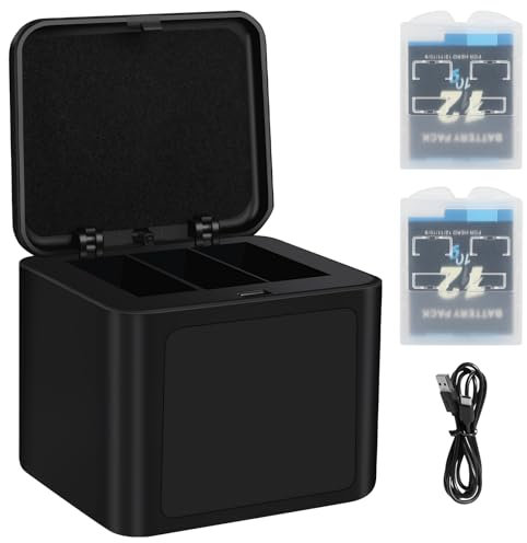 ASUNCELL 2000mAh Hero 12 Batteria Ricaricabile, 2 Batterie agli Ioni di Litio con tre Slot per Caricatore per GoPro Hero 12 11 10 9 Nero