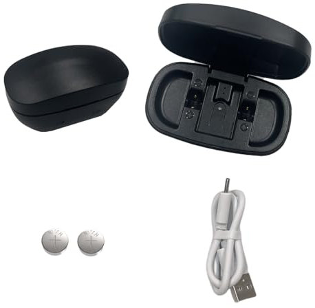 Rechargeable Hearing Aid Batteries Size 13 and Charger Case, Hearing Aid Charging Box with 2 Packs Rechargeable Hearing Aid Batteries, Hearing Aid Charger Replacement (Charger + 2pcs 13 Batteries)