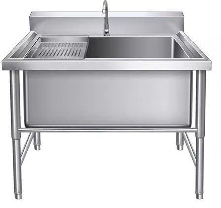 Lavello da Cucina Senza Piedi, Ciotola Singola, lavandino pubblicitario in Acciaio Inossidabile, lavandino Industriale con Kit di Scarico e Rubinetto, Preparazione del lavello Esterno e lavabo