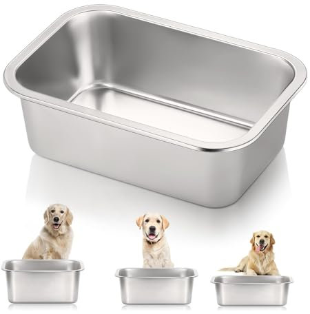 Large Dog Water Bowl, Stainless Steel Dog Food Bowl, Large Capacity Food Trough, Indoor and Outdoor Water (Sliver)