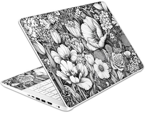 Laptop Skin Decal HP 14 - Black White Botanical, Laptop Cover Sticker, No Cutting Required, No Bubble, Waterproof, Scratch Resistant - Including Wide Screen and Wrist Pad