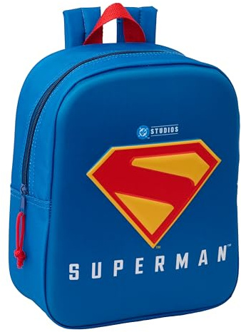 Safta Superman 3D Kindergartenrucksack, anpassbar an den Wagen, einfache Reinigung, ideal für Kinder verschiedener Altersgruppen, bequem und vielseitig, Qualität und Widerstandsfähigkeit, 22 x 10 x 27