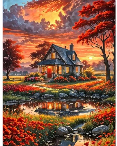 GLIDIAM 40x50cm Diamond Painting Landschaft Herbst, Diamant Malerei Bilder Haus am See, DIY Full Drill Basteln Erwachsene, Mosaik Stickerei Kreuzstich Geschenk für Wanddeko Wohnzimmer