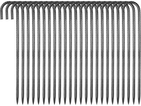 VEVOR Piquets d'Armature 40,6 cm Piquets d'ancrage au Sol Crochet J Robuste en Acier Galvanisé, Lot de 24, Ancres de Sol Diamètre 10 mm, avec Pointe Biseautée, pour Jardin, Clôtures, Tentes Camping