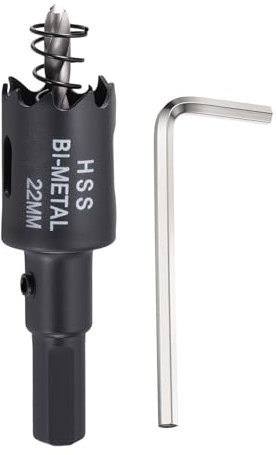 METALLIXITY Seghe Tazza Bimetallica Frese per Metallo 38mm (1-1/2), M42 Fresatrice Foro Acciaio Rapido con Punta Centrale, Chiave Esagonale e Molla - per Lamiere, Legno, Pannelli, Nero