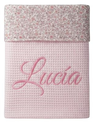 variouss Manta para Bebe Recien Nacido Personalizado con su Nombre Bordado, Cochecito o capazo. (023 Rosa)