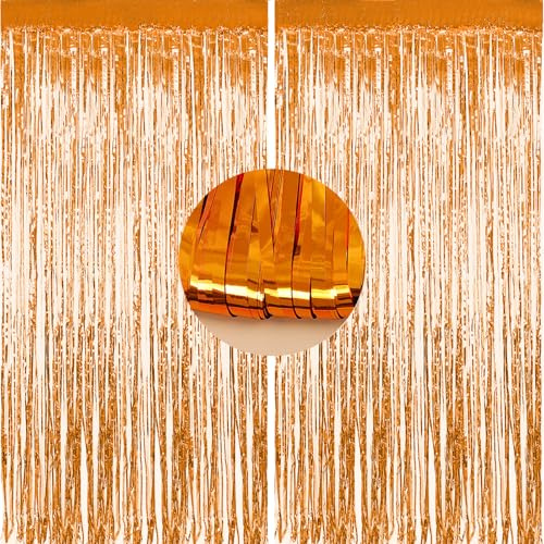 LIANRISES 2 Pezzi 1x2m Tende Metalliche Arancione, Tenda Compleanno Glitter, per Halloween, Matrimoni, Balli di Fine Anno, Lauree, Baby Shower, Oggetti di Scena per Cabine Fotografiche Decorazione